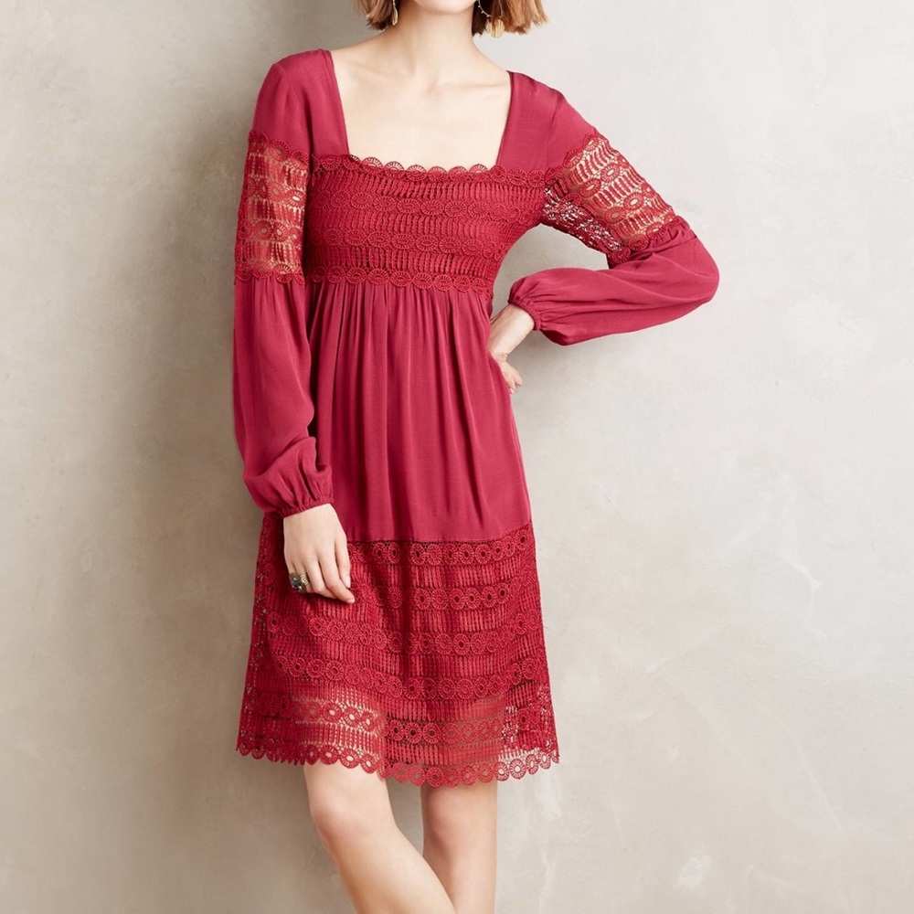 Anthropologie Raspberry Aveline Lace Boho Dress